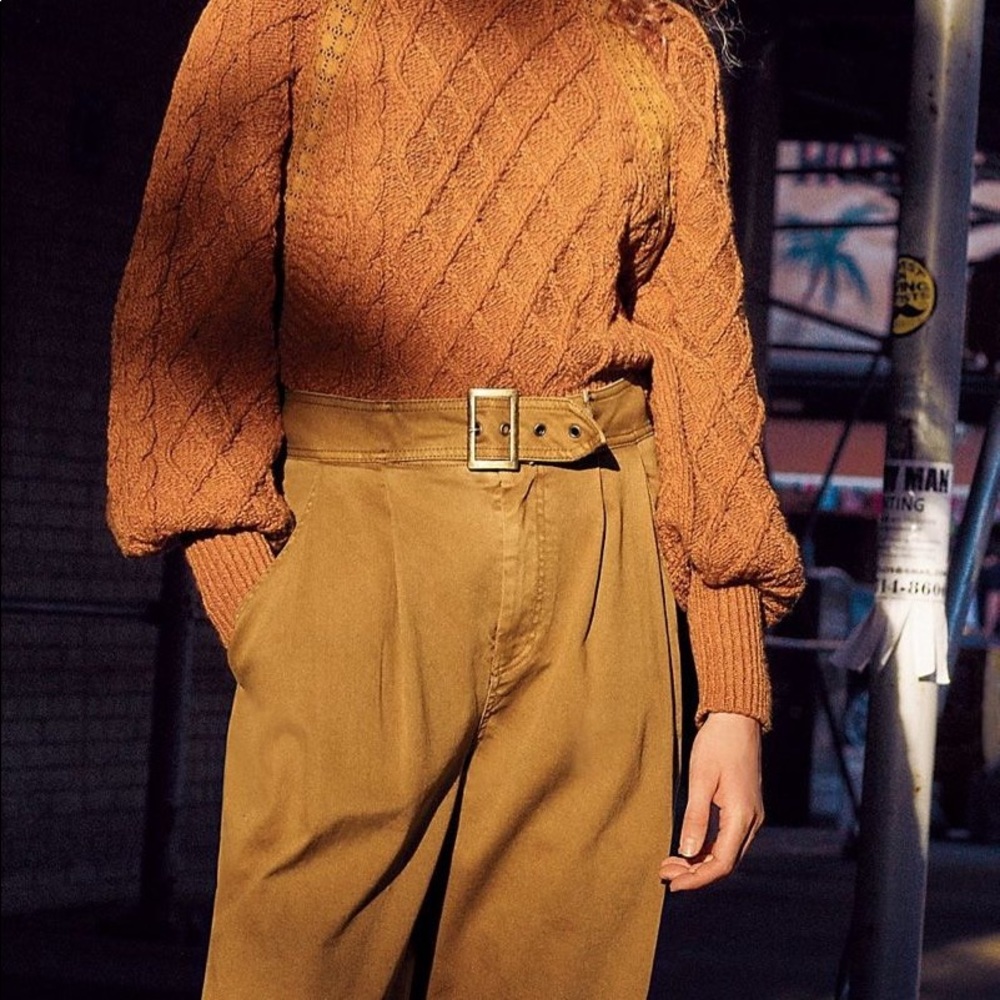 Free People Camel Belted Crop Pants